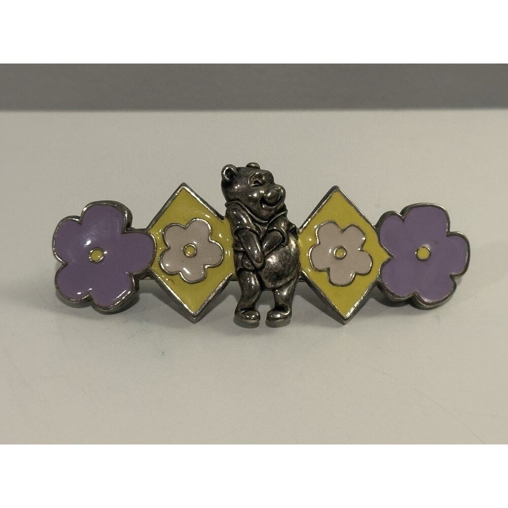 Disney Winnie The Pooh Vintage Silver Tone Barrette Enamel Purple Yellow